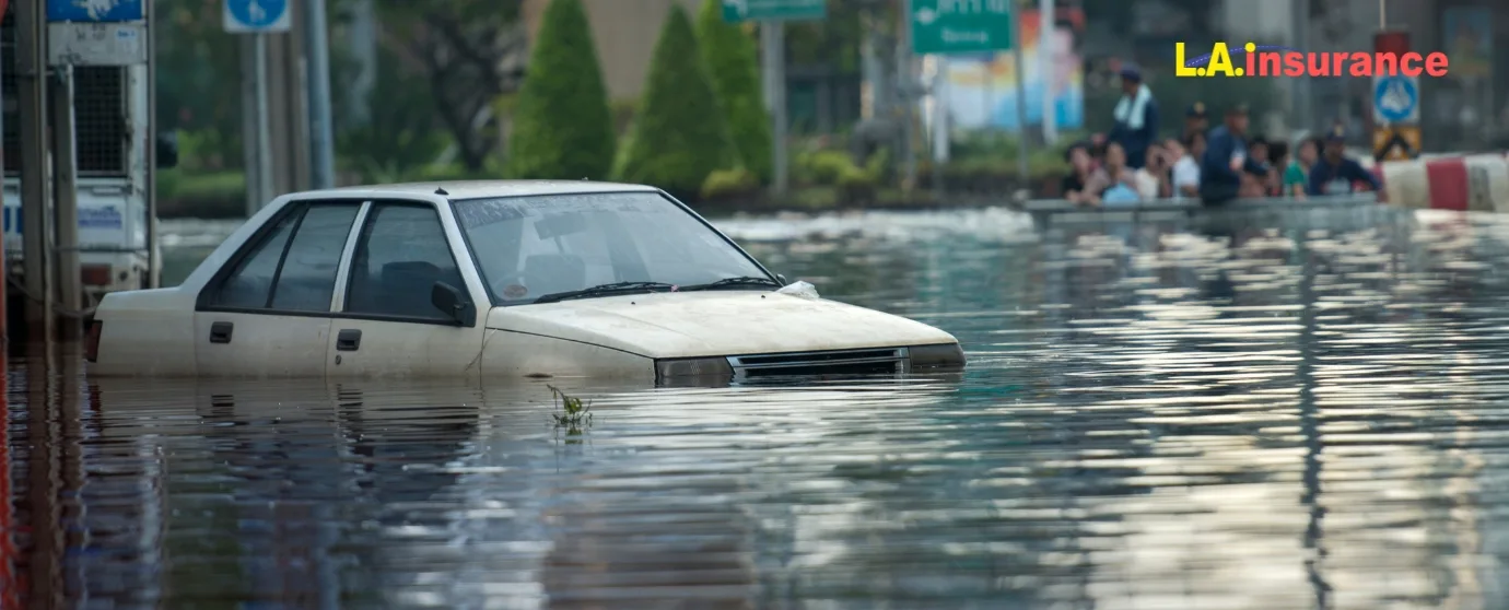 What to Do If Your Car Is Flooded Flooded car parked on a street after heavy rain