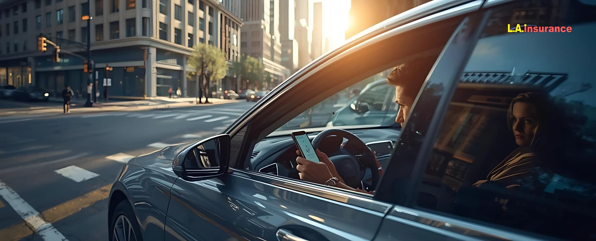 What Is Rideshare Insurance Coverage? Rideshare driver using a mobile app while driving a passenger in the city illustrating rideshare insurance coverage