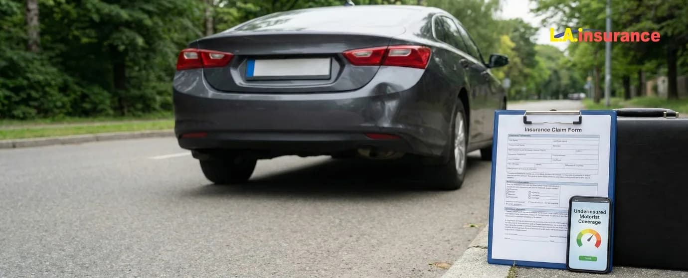 What Is Underinsured Motorist Coverage and How Does It Work? "Car with insurance claim form and underinsured motorist coverage on phone"