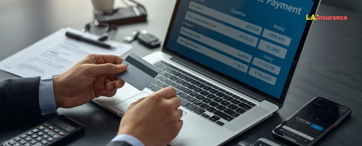 Can You Pay Car Insurance with a Credit Card? Person paying car insurance premium online with a credit card on laptop showing insurance payment details
