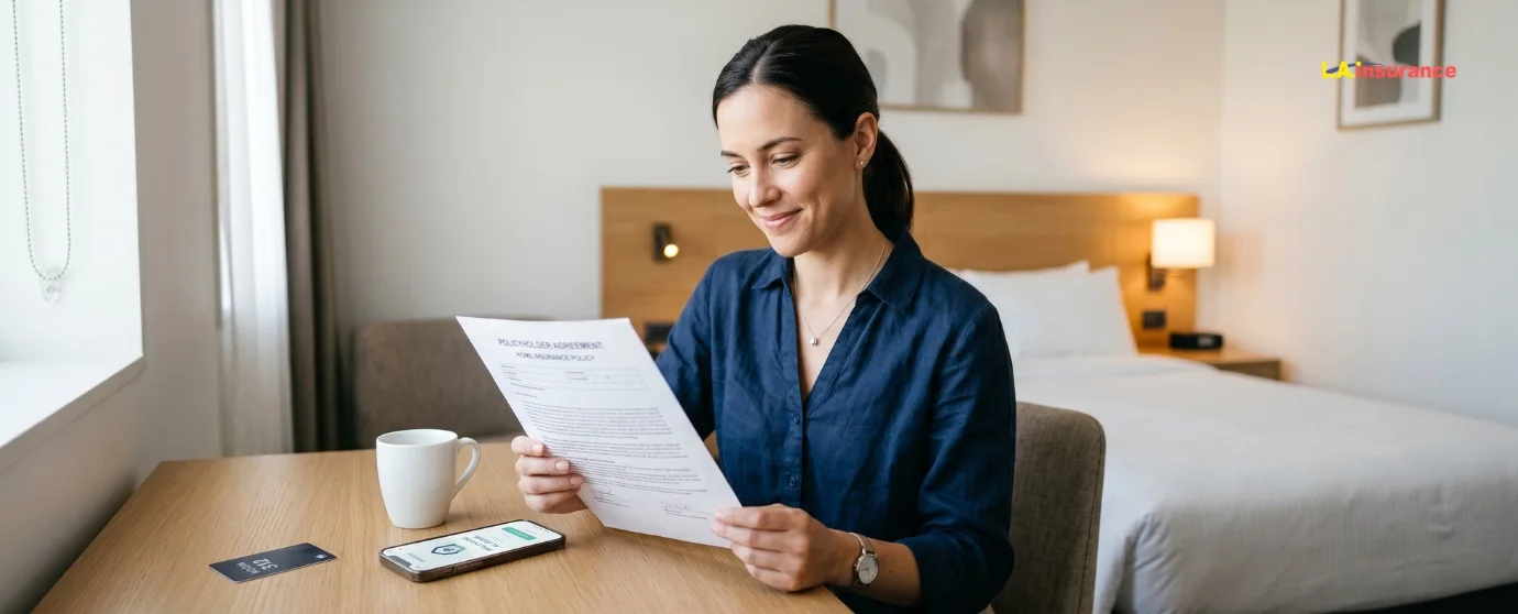 Does Renters Insurance Cover Temporary Housing? Renters insurance policyholder reviewing coverage for temporary housing accommodations.