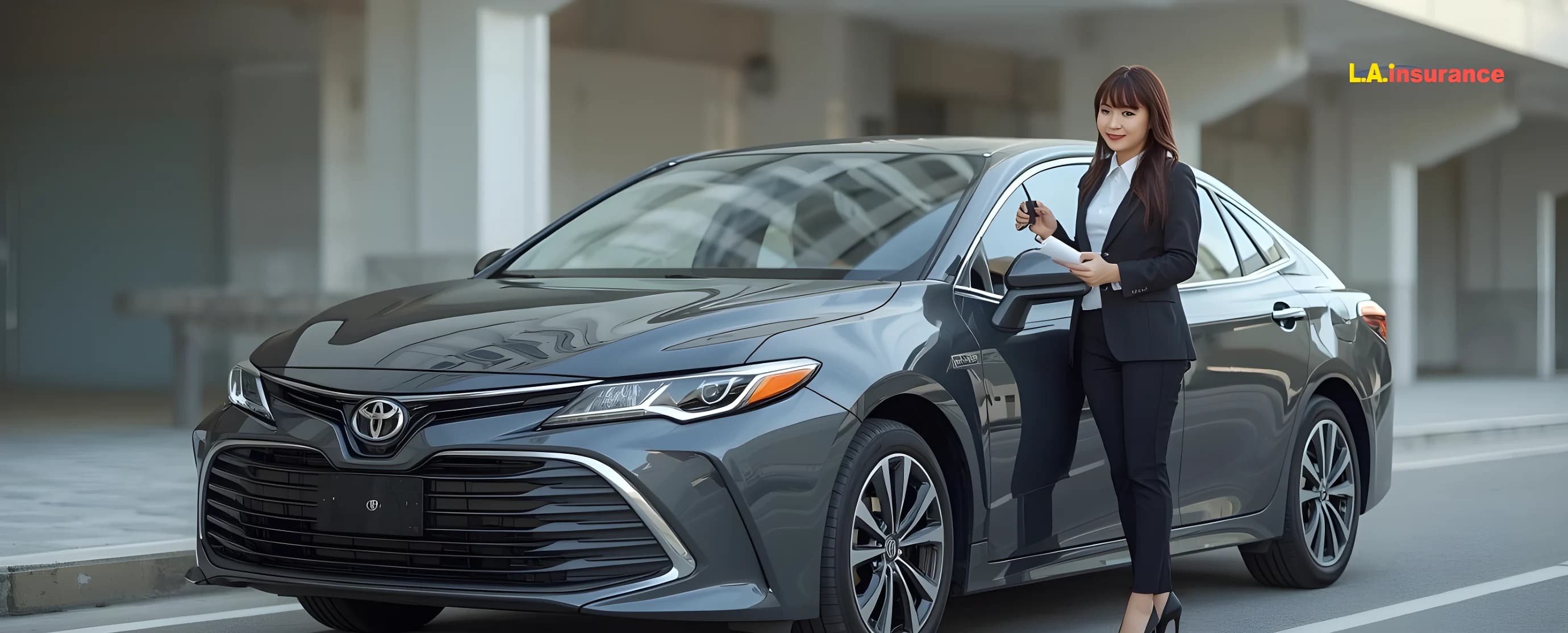 What Is Toyota Auto Insurance and How Much Does It Cost? Woman holding car keys next to Toyota Camry representing Toyota auto insurance cost and coverage